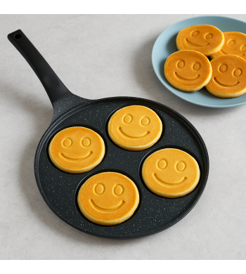 Poêle à pancakes smiley – 4 empreintes antiadhésives, compatible induction