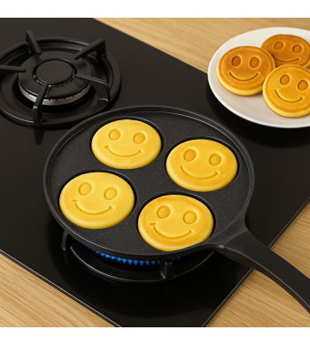Poêle à pancakes smiley – 4 empreintes antiadhésives, compatible induction