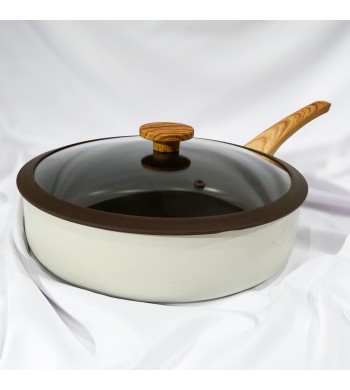 Poêle profonde Royal Swiss 28cm avec couvercle en verre – Design bois et antiadhésif