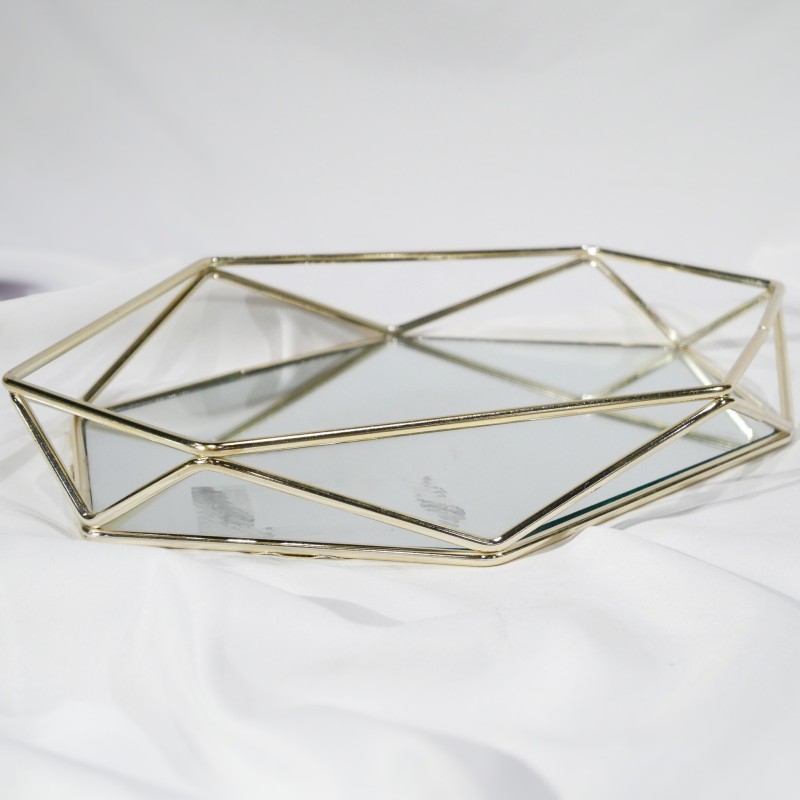 Plateau miroir octogonal argenté Plateau miroir octogonal argenté