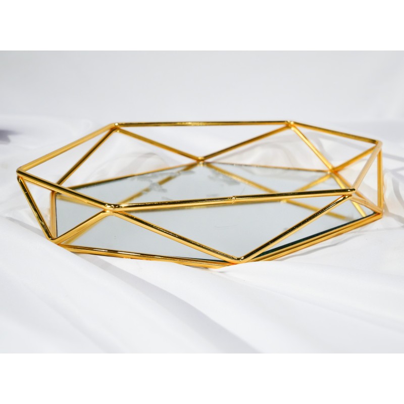 Plateau miroir octogonal doré Plateau miroir octogonal doré
