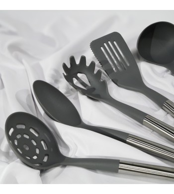 Set d'ustensiles de cuisine gris avec support 7 pièces