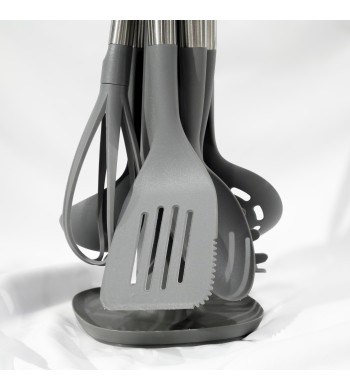 Set d'ustensiles de cuisine gris avec support 7 pièces