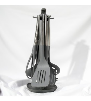 Set d'ustensiles de cuisine gris avec support 7 pièces