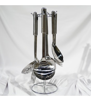 Set d'ustensiles de cuisine inox avec support 7 pièces Set d'ustensiles de cuisine inox avec support 7 pièces