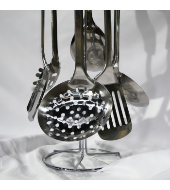 Set d'ustensiles de cuisine inox avec support 7 pièces Set d'ustensiles de cuisine inox avec support 7 pièces