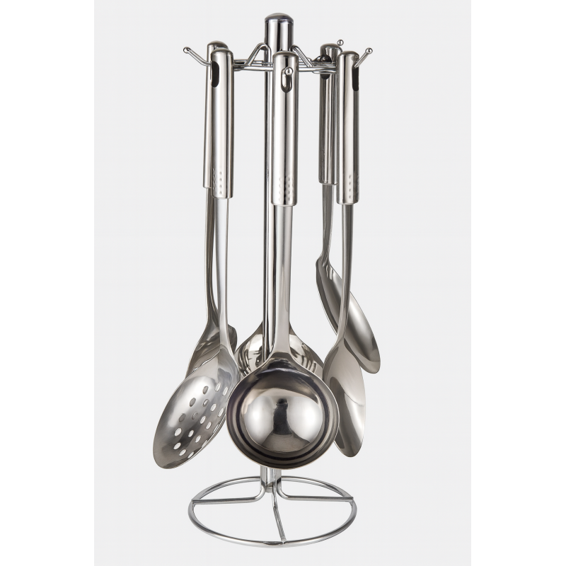 Set d'ustensiles de cuisine inox avec support 7 pièces Set d'ustensiles de cuisine inox avec support 7 pièces
