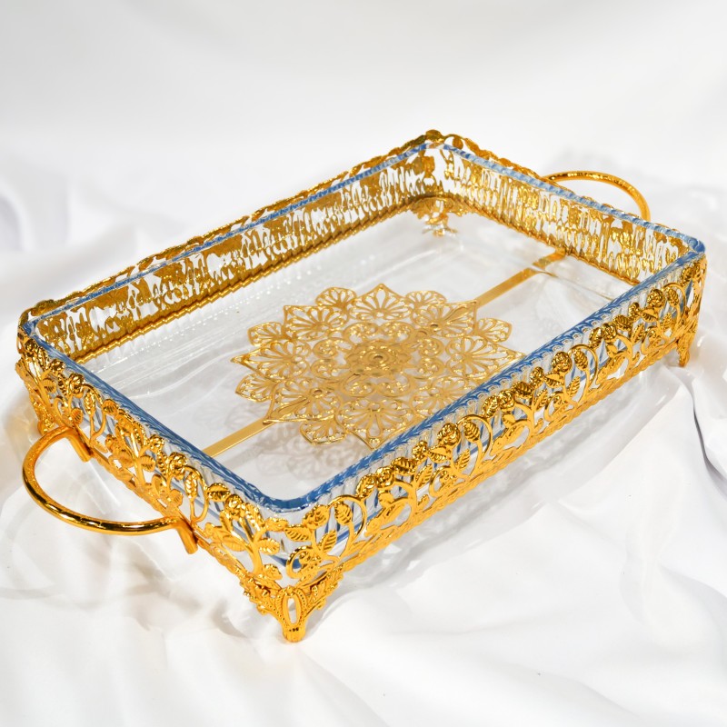 Plat à four rectangulaire en verre avec support décoratif