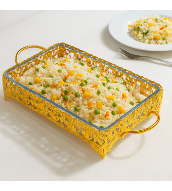 Plat à four rectangulaire en verre avec support décoratif