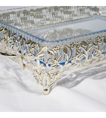 Plat à four rectangulaire en verre avec support décoratif