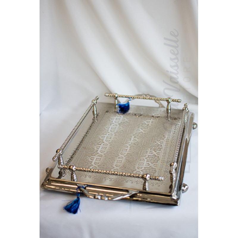 Plateau à thé rectangulaire artisanal argenté