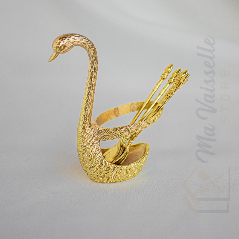 Set de 6 cuillères apéritives avec support Cygne