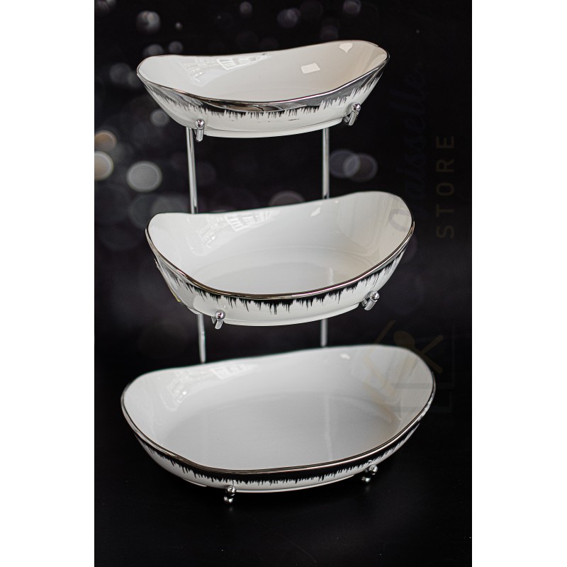 Présentoir 3 coupelles porcelaine argenté