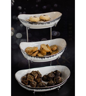 Présentoir 3 coupelles porcelaine argenté