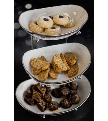 Présentoir 3 coupelles porcelaine argenté