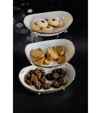 Présentoir 3 coupelles porcelaine argenté