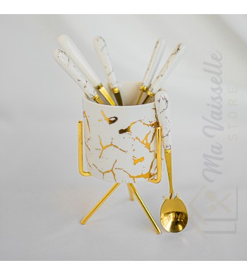 Set de 6 cuillères apéritives doré avec support