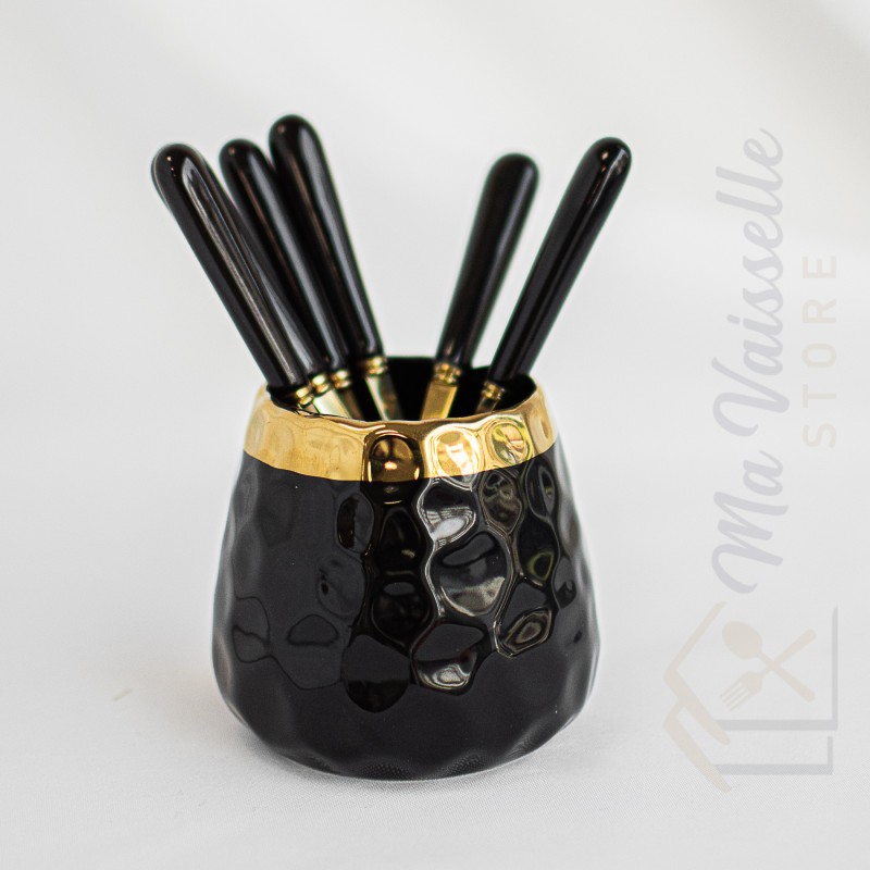 Set de 6 cuillères apéritives doré avec support céramique