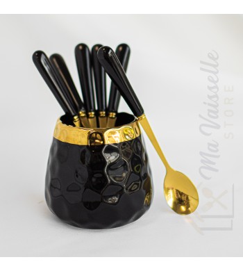 Set de 6 cuillères apéritives doré avec support céramique