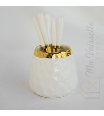 Set de 6 cuillères apéritives doré avec support céramique