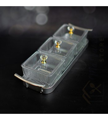 Plateau apéritif 3 coupelles en verre