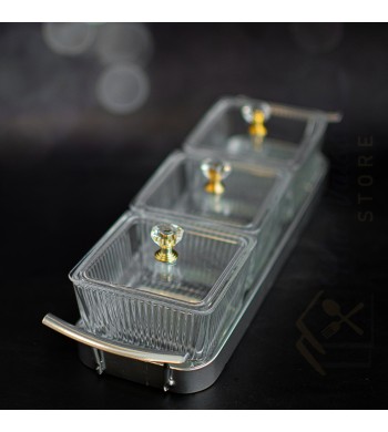 Plateau apéritif 3 coupelles en verre