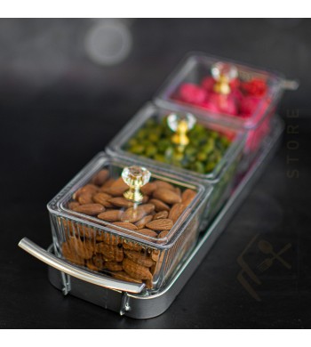 Plateau apéritif 3 coupelles en verre