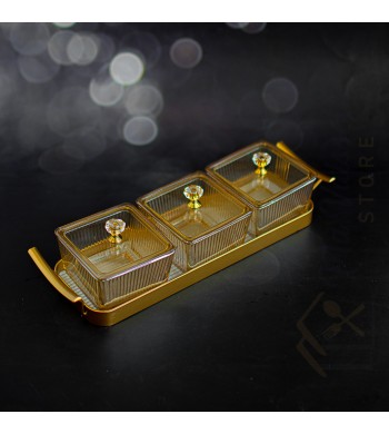 Plateau apéritif 3 coupelles en verre