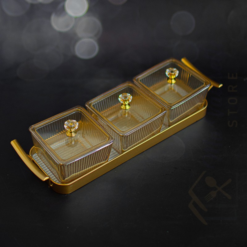 Plateau apéritif 3 coupelles en verre