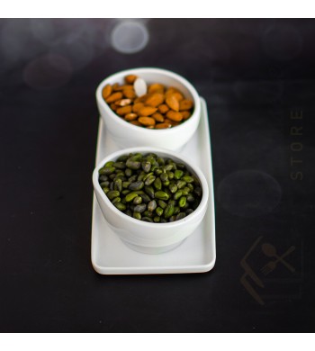 Plateau apéritif blanc 2 coupelles en céramique