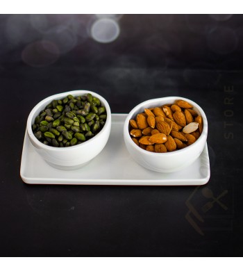 Plateau apéritif blanc 2 coupelles en céramique