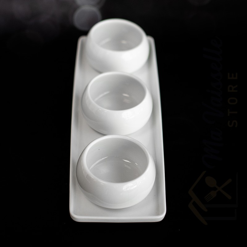 Plateau apéritif blanc 3 coupelles en céramique