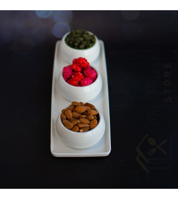 Plateau apéritif blanc 3 coupelles en céramique