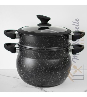 Couscoussier noir revêtement marbre avec panier vapeur