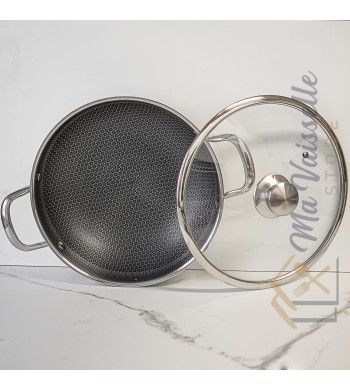 Poêle wok induction 34cm structure nid d'abeille anti-rayures