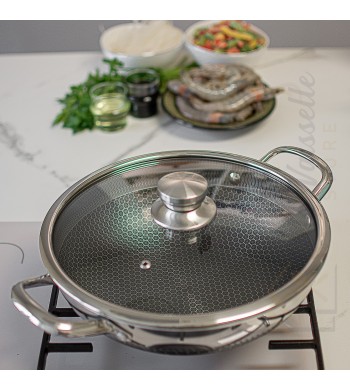 Poêle wok induction 26cm structure nid d'abeille anti-rayures
