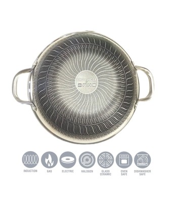 Poêle wok induction 30cm structure nid d'abeille anti-rayures