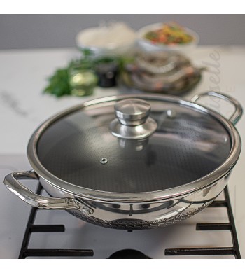 Poêle wok induction 30cm structure nid d'abeille anti-rayures