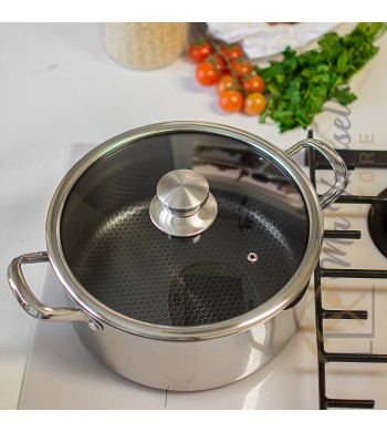 Faitout inox induction avec structure alvéolée nid d'abeille anti-adhésive