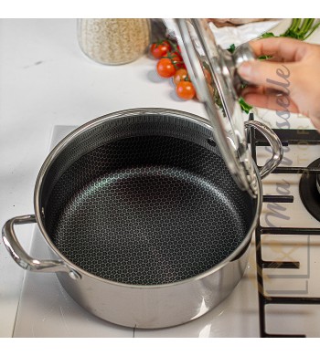 Faitout inox induction avec structure alvéolée nid d'abeille anti-adhésive