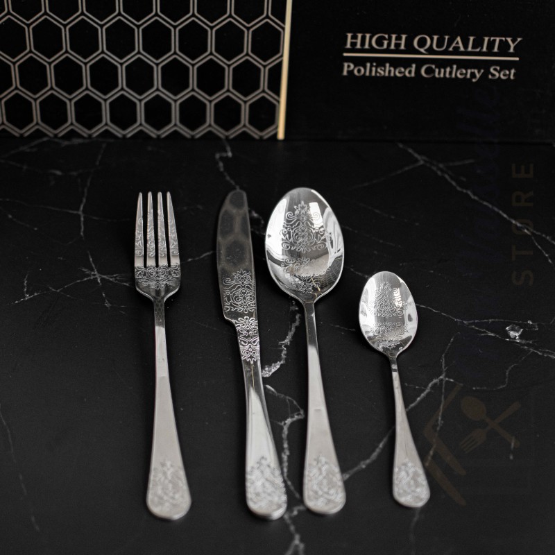 Ménagère coffret de 24 couverts acier inoxydable gravures arabesques