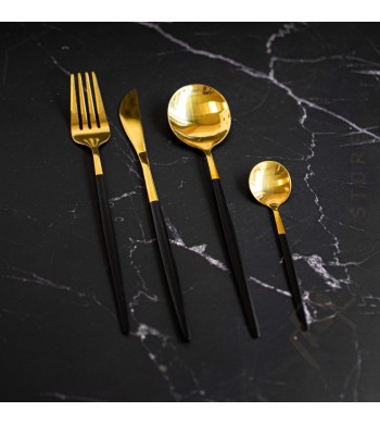 Ménagère coffret de 24 couverts en acier inoxydable noir et or