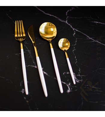 Set de couverts 24 pièces en acier inoxydable blanc doré