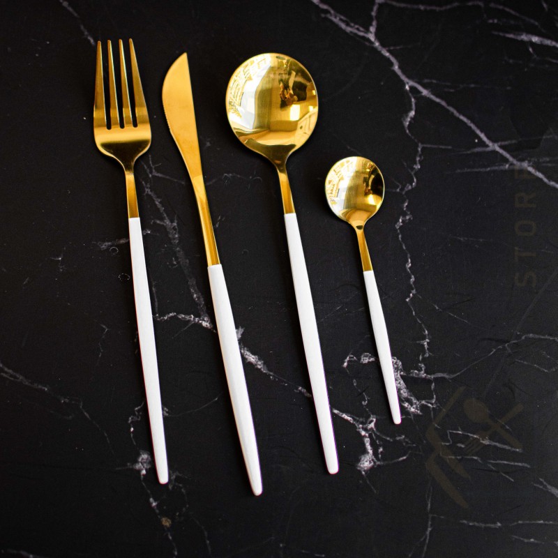 Set de couverts 24 pièces en acier inoxydable blanc doré