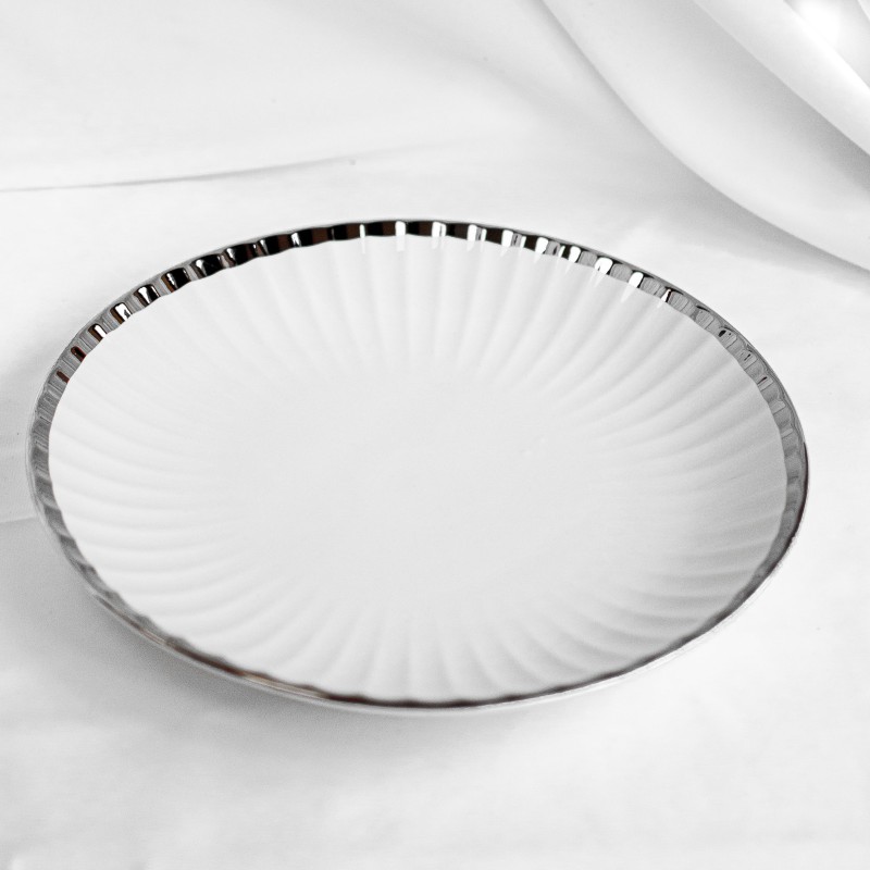 Grand plat en céramique Taos liseré argenté