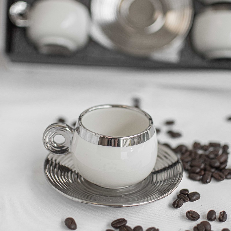 Service à café espresso argenté pour 6 personnes