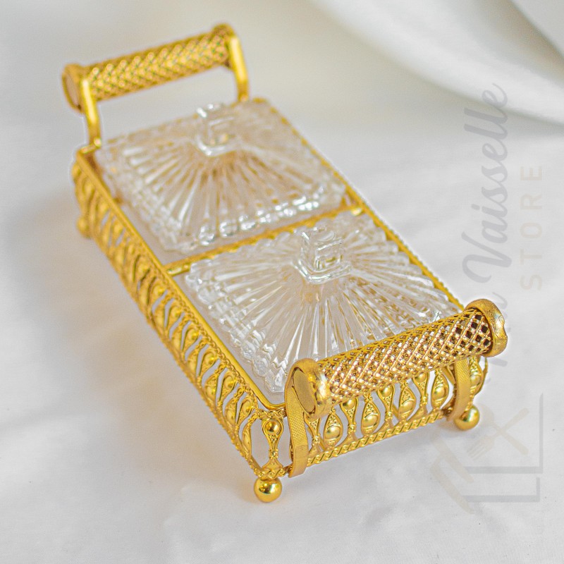 Plateau apéritif doré 2 compartiments