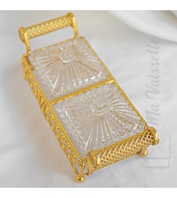 Plateau apéritif doré 2 compartiments