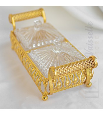 Plateau apéritif doré 2 compartiments