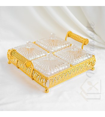 Plateau apéritif doré 4 compartiments